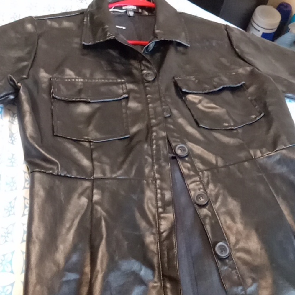 Faux Leather Button Up Dress